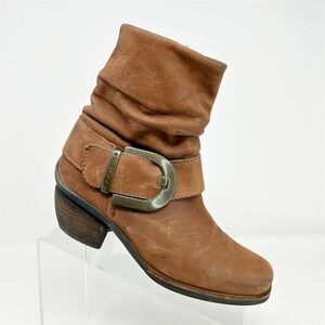 Wolky Women's Brown Leather Western Buckle Heeled Ankle Booties Size 37 (US 6)